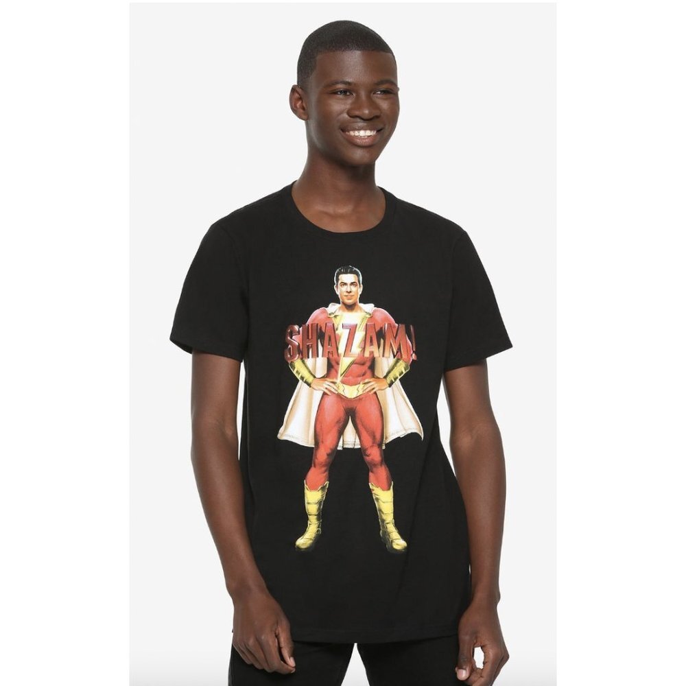 DC COMICS 100% Cotton Shazam! Black Poster T-Shirt - Size M NWOT - Picture 1 of 8
